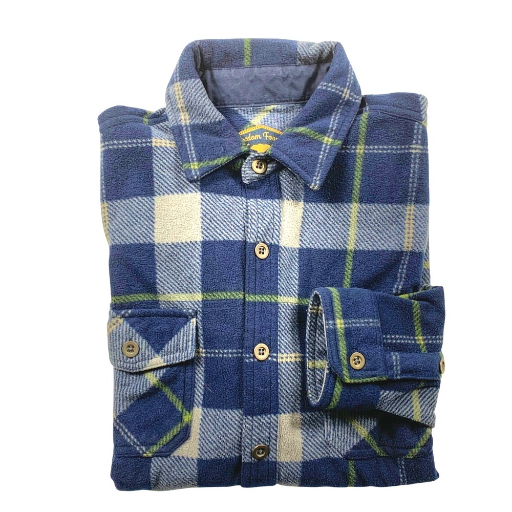 Freedom‎ Foundry Fleece Plaid Shirt Medium Mens Blue Green Check Flannel Style